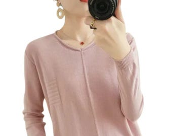 Cotton V-Neck Sweater | Minimalist Knit Pullover, Autumn Winter