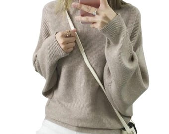 Oversized Batwing Knit Sweater, One Shoulder Loose Pullover, Cozy Autumn Fashion