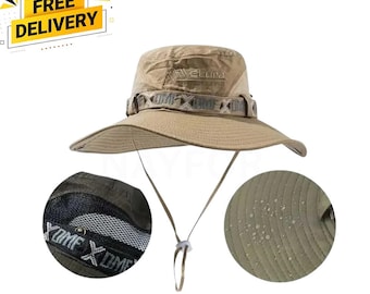 Men’s Summer Bucket Hat Wide Brim UV Protection Safari Fishing Hat Breathable Mesh Outdoor Hiking Beach Panama Style Cap