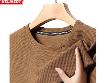Camisa polo masculina de manga curta em malha waffle | Camiseta de verão em algodão respirável