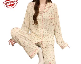 Crinkled Fabric Love Print Pajama Set: Long Sleeve Loungewear for Spring/Autumn