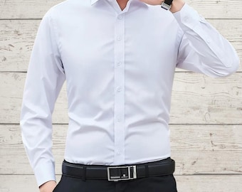 Herren Slim Fit Langarm-Shirt: Klassisches weißes Top aus Baumwollmischung