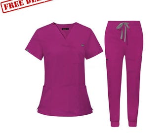Medical Scrubs Set, Minimalist Solid Color Uniform, Healthcare Workwear