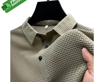 Men's Textured Polo Shirt | Breathable Short Sleeve Business Casual Top