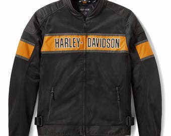 Giacca da motociclista estiva da uomo Harley-Davidson in rete, ispirata al modello Trenton, con protezioni CE, traspirante e personalizzabile.