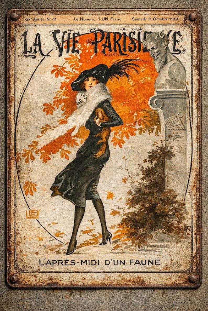 Faune Sign La Vie Parisienne Vintage Metal Sign 8x12 | Art Nouveau Autumn Scene ...