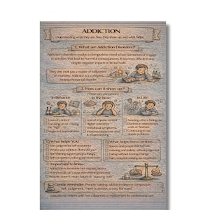 Addiction Printable Infographic | Understanding Addiction & Coping Strategies | Mental Health Therapy Tool | Digital PNG Download