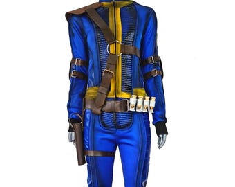 Fallout Vault Dweller Cosplay Costume | Custom Vault Number Jumpsuit with Leather Belt Vault Tec Wasteland Survivor Outfit Adult Gamer Suit