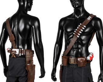 Mandalorian Leather Belt with Holster & Pouches | Star Wars Cosplay Utility Belt | Brown Bounty Hunter Costume Accessory