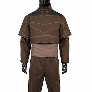 Traje de vuelo marrón mandaloriano inspirado en Star Wars, cosplay personalizado del atuendo de Din Djarin. imagen 1