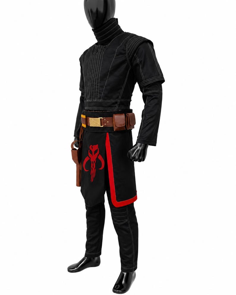 Boba Fett Costume Cosplay | Black Mandalorian Flight Suit with Mythosaur Skirt & Holster Belt | Star Wars Inspired Bounty Hunter Outfit image 4