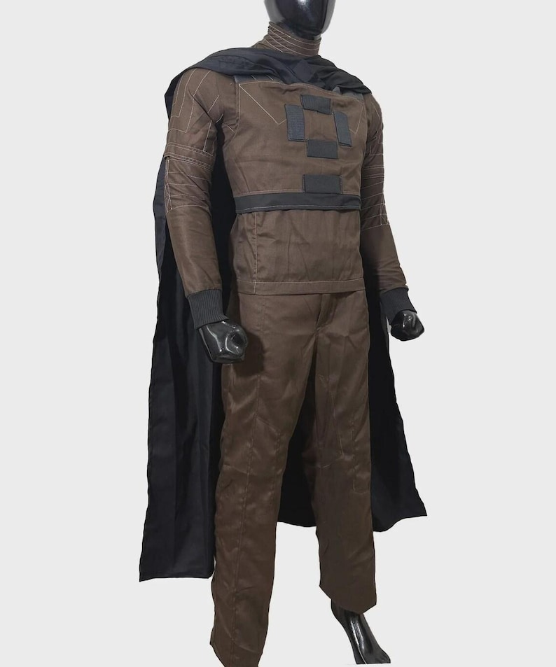 Mandalorian Din Djarin Inspired By Star Wars Custom Cosplay Bounty Hunter Brown Suit With Cape & Cummerbund Mando Costumes image 2