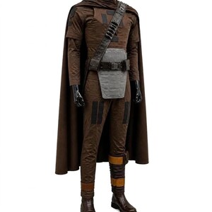 Mandalorian Cosplay Costume Brown Cape Suit Star Wars Inspired Outfit Custom Made Adult Halloween Costume Full Set image 3