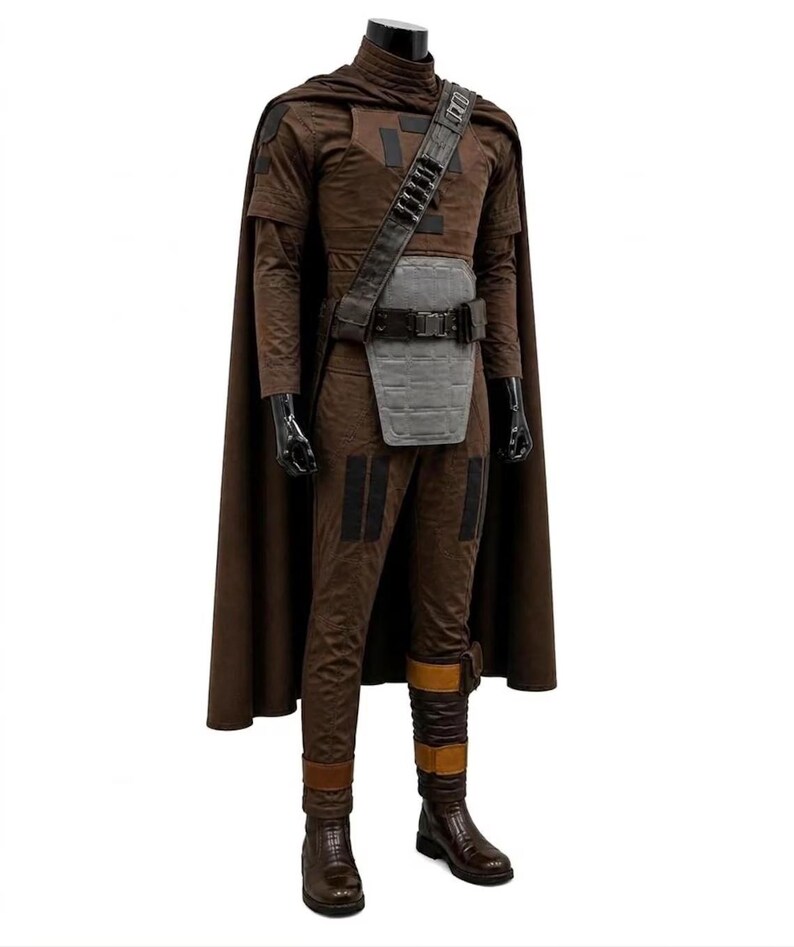 Mandalorian Cosplay Costume Brown Cape Suit Star Wars Inspired Outfit Custom Made Adult Halloween Costume Full Set image 3