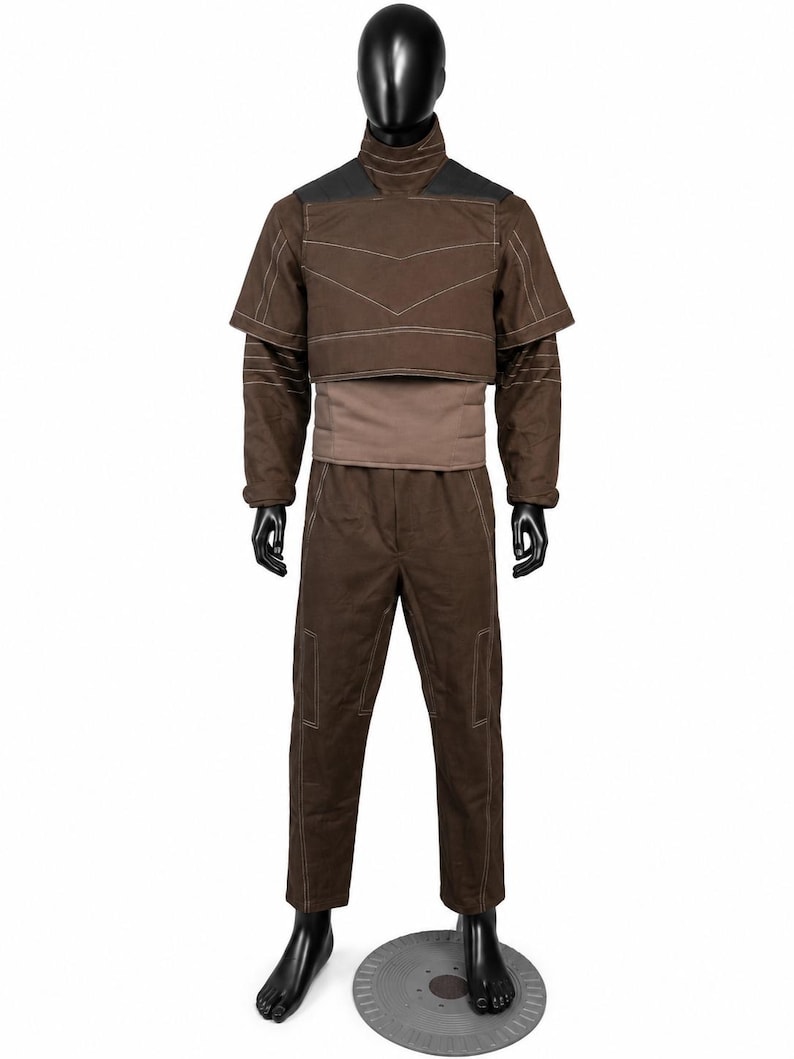 Traje de vuelo marrón mandaloriano inspirado en Star Wars, cosplay personalizado del atuendo de Din Djarin. imagen 1
