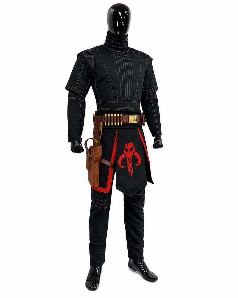 Boba Fett Costume Cosplay | Black Mandalorian Flight Suit with Mythosaur Skirt & Holster Belt | Star Wars Inspired Bounty Hunter Outfit image 1