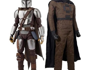 Din Djarin Mandalorian Costume, Star Wars Bounty Hunter Cosplay Outfit, Beskar Flight Suit, Flak Vest, Cummerbund & Cape