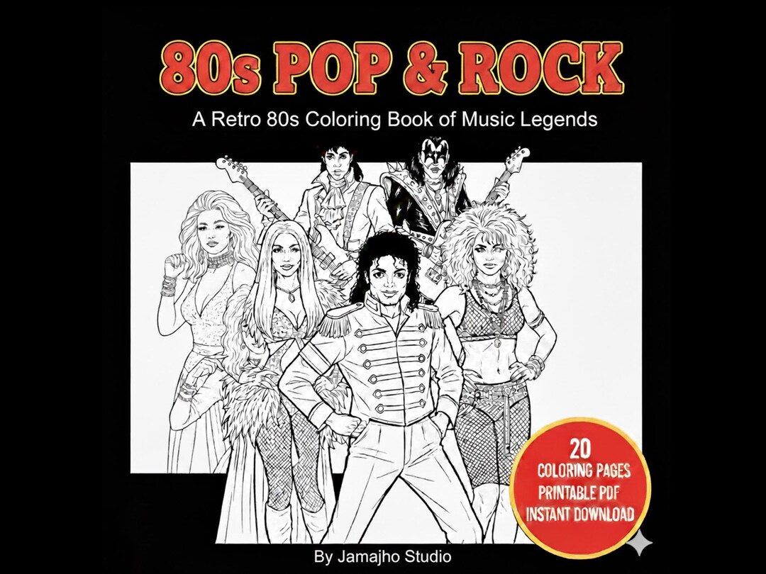 80s Pop & Rock Coloring Book | Retro Music Legends Coloring Pages ...