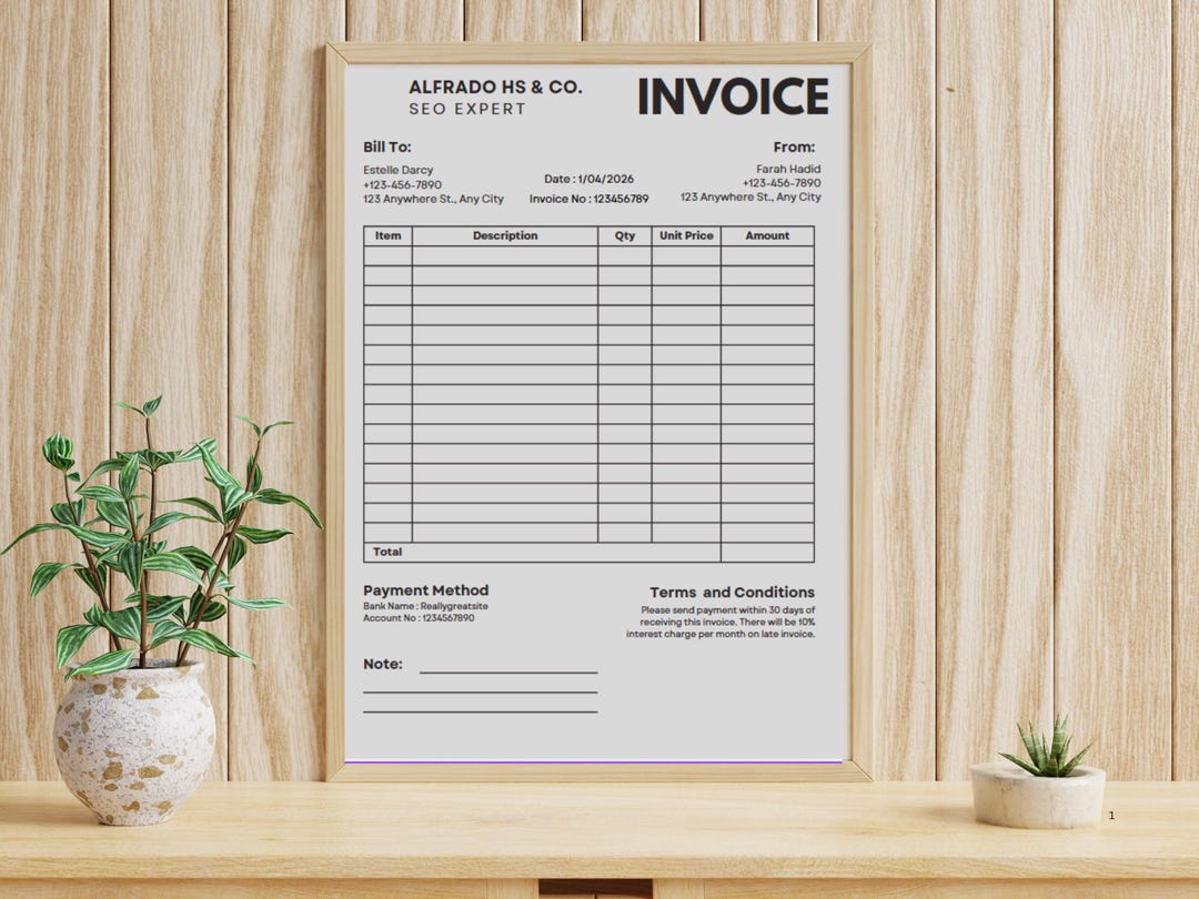 Editable Invoice Template Canva: Minimal Small Business Design (instant ...