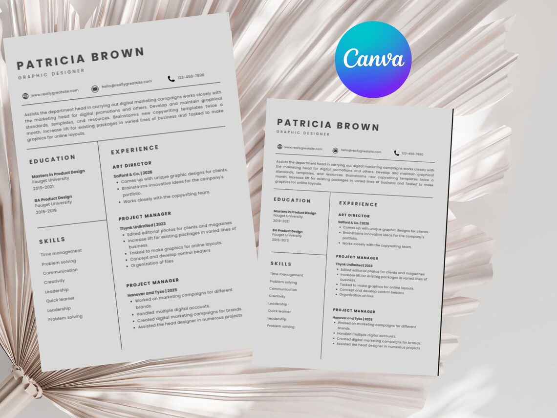 Editable Resume Template Canva, ATS Friendly Professional CV (instant ...