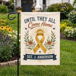 Custom Military Garden Flag, Yellow Ribbon Until They All Come Home Yard Sign, Personalized Soldier Homecoming Decor,Support Our Troops Gift