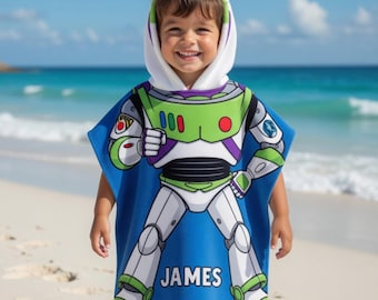 Personalized Buzz Lightyear Kids Hooded Towel, Custom Name Toy Story Beach Poncho, Space Ranger Bath Towel, Boys Pool Towel Gift