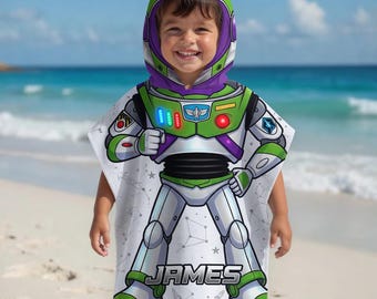 Personalized Buzz Lightyear Kids Hooded Towel, Custom Name Toy Story Beach Poncho, Space Ranger Bath Towel, Boys Pool Towel Gift
