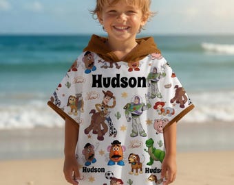 Personalised Kids Hooded Towel Custom Name Youth Beach Towel Cowby Astronaut Toy Swim Poncho Toddler Birthday Gift Hooded Bath Towel