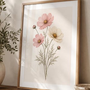 Pink Cosmos Botanical Print | Watercolor Floral Wall Art | Vintage Illustration Poster (Digital Download)