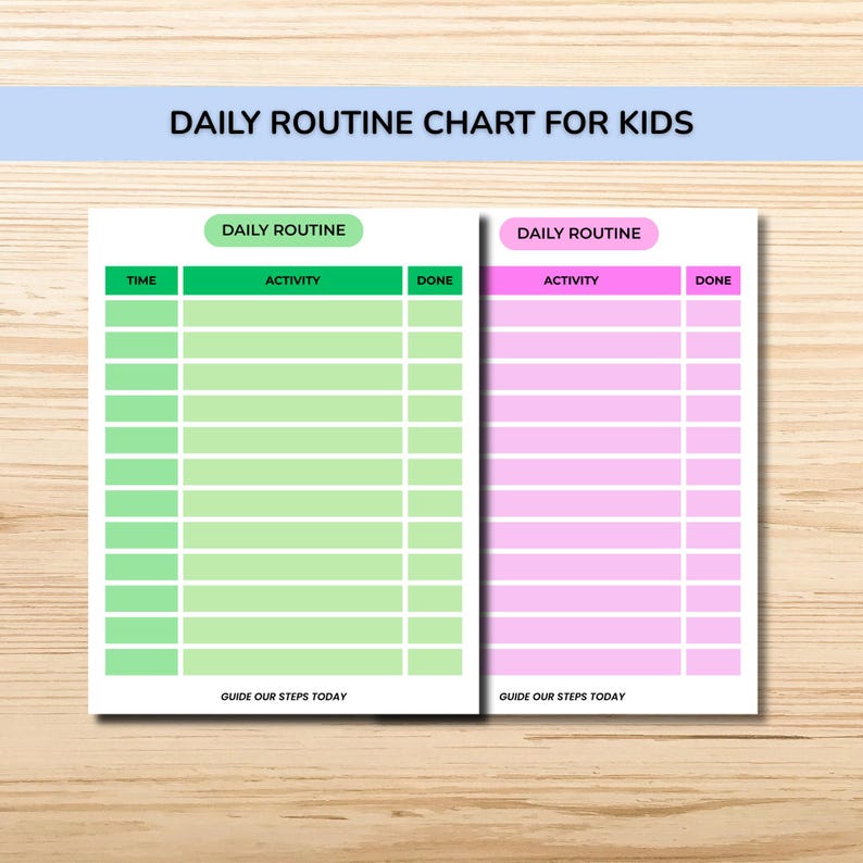 Chart Routine With Done Daily Routine Chart for Kids | Printable Schedule With Time, Task, and ...
