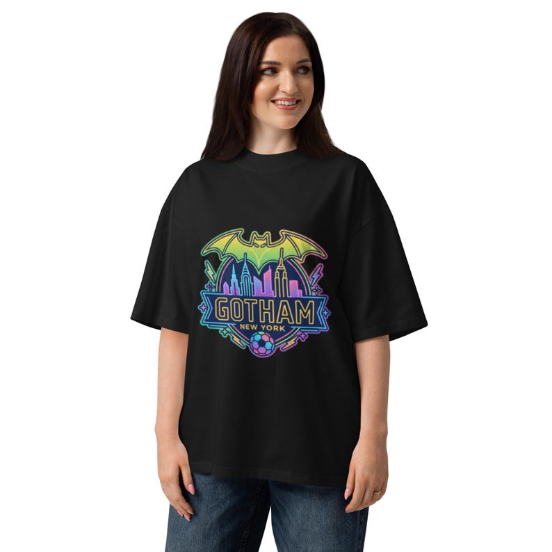 Gotham NY graphic NWSL organic oversized high neck t-shirt