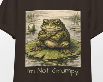 Camiseta de rana toro gruñona, Camiseta "No estoy gruñón", Camiseta de rana enojada, Camiseta de rana sarcástica y divertida, Ilustración de sapo de estanque, Camiseta de papá gruñón, Camiseta de nenúfar