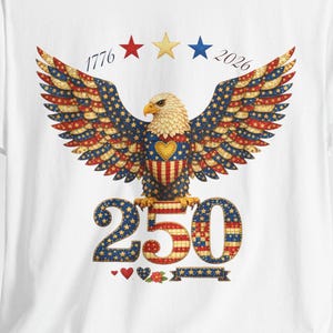 Patriottische adelaar 250 jaar Amerikaanse vlag rood wit blauw 4 juli adelaar Independence Day patchwork vogel hart ster Americana folk 1776-2026
