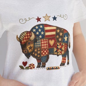 Patchwork Style Patriotic Buffalo Americana Bison Independence Day Animal Shirt 4th of July Vintage Quilt Celebration 250 Years Stars Shirt