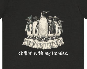 Koszulka Chillin' with My Homies Koszulka Cool Penguins Koszulka z ilustracją pingwina Koszulka Friends Koszulka Iceberg Friend Group Koszulka dla nastolatków w kolorze czarno-białym