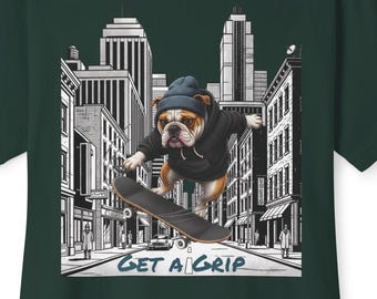 Koszulka z Bulldogiem do Skateboardingu, Koszulka z Bulldogiem Kickflip do Skateboardingu, Grafika z City Street, Zabawna Koszulka z Psem, Odzież Streetwear z Bulldogiem, Tata Bulldog, Koszulka Skate