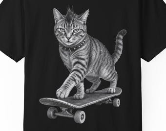 Koszulka z kotem deskorolkowym Punk Tabby Cat Ilustracja z kotem deskorolkowym Comfort Colors™