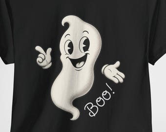 Uroczy T-shirt w stylu vintage z kreskówkowym duchem Boo | Koszulka z duchem na Halloween