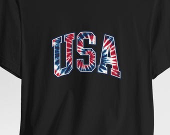 Koszulka z nadrukiem w kształcie litery Tie Dye z flagą USA | Czerwono-biało-niebieska koszulka patriotyczna z okazji 4 lipca, urodziny Ameryki, 250 lat Dnia Niepodległości
