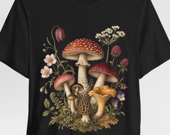 Koszulka z motywem botanicznym grzybów w stylu vintage, piękna ilustracja grzybów, koszulka dla miłośników grzybów, miłośnik przyrody, piesze wędrówki, las, góry