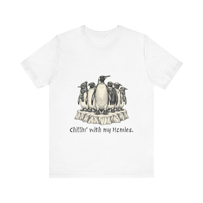 Camiseta "Relajándome con mis amigos" Camiseta de pingüinos geniales Camiseta con ilustración de pingüino Camiseta de amigos Camiseta de grupo de amigos Iceberg Camiseta para adolescentes en blanco y negro imagen 7