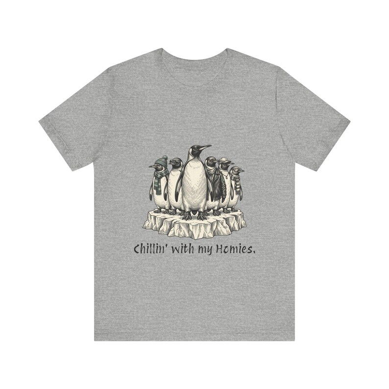 Camiseta "Relajándome con mis amigos" Camiseta de pingüinos geniales Camiseta con ilustración de pingüino Camiseta de amigos Camiseta de grupo de amigos Iceberg Camiseta para adolescentes en blanco y negro imagen 13