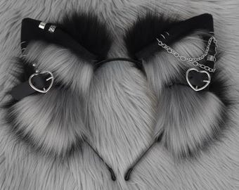 Graues Plüsch-Katzenohren-Haarband - Kunstpelz Tierohren für Cosplay, Halloween, Party