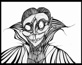 Vampire - Pen and Ink, black and white, drawing, vampire, goth, night, creature