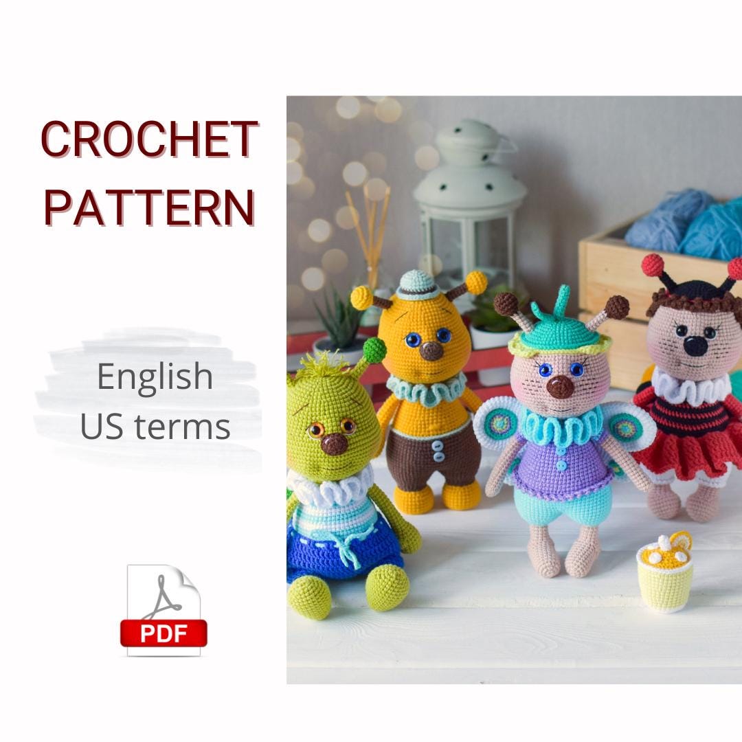 Bundle 4in1 Crochet Insects - Bee, Grasshopper, Ladybug and Butterfly ...