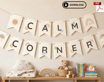 Calm Corner Classroom Decor | Safe Space Banner for Kids | Printable Mindfulness & Emotional Regulation Zone