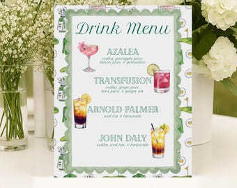 Masters Party Cocktail Menu | Golf Drinks | Bar Sign | Augusta National | Sports Party Decor