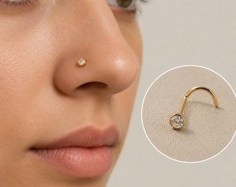 20G/18G Titanium Tiny CZ Nose Stud, L Shape & Corkscrew Nose Ring, Implant Grade Titanium Nose Piercing, Small Gold Nose Stud