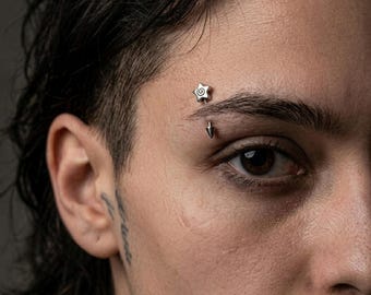 16G Spiral Star Augenbrauen Piercing, Curved Barbell mit Spike Enden, Vertikales Labret Schmuck