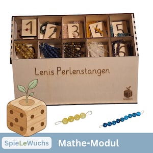 Koraliki Montessori wykonane z naturalnego kamienia z kartami z liczbami i drewnianym pudełkiem | Ręcznie robione w Engadynie | Zabawna arytmetyka dla dzieci w wieku 4–12 lat